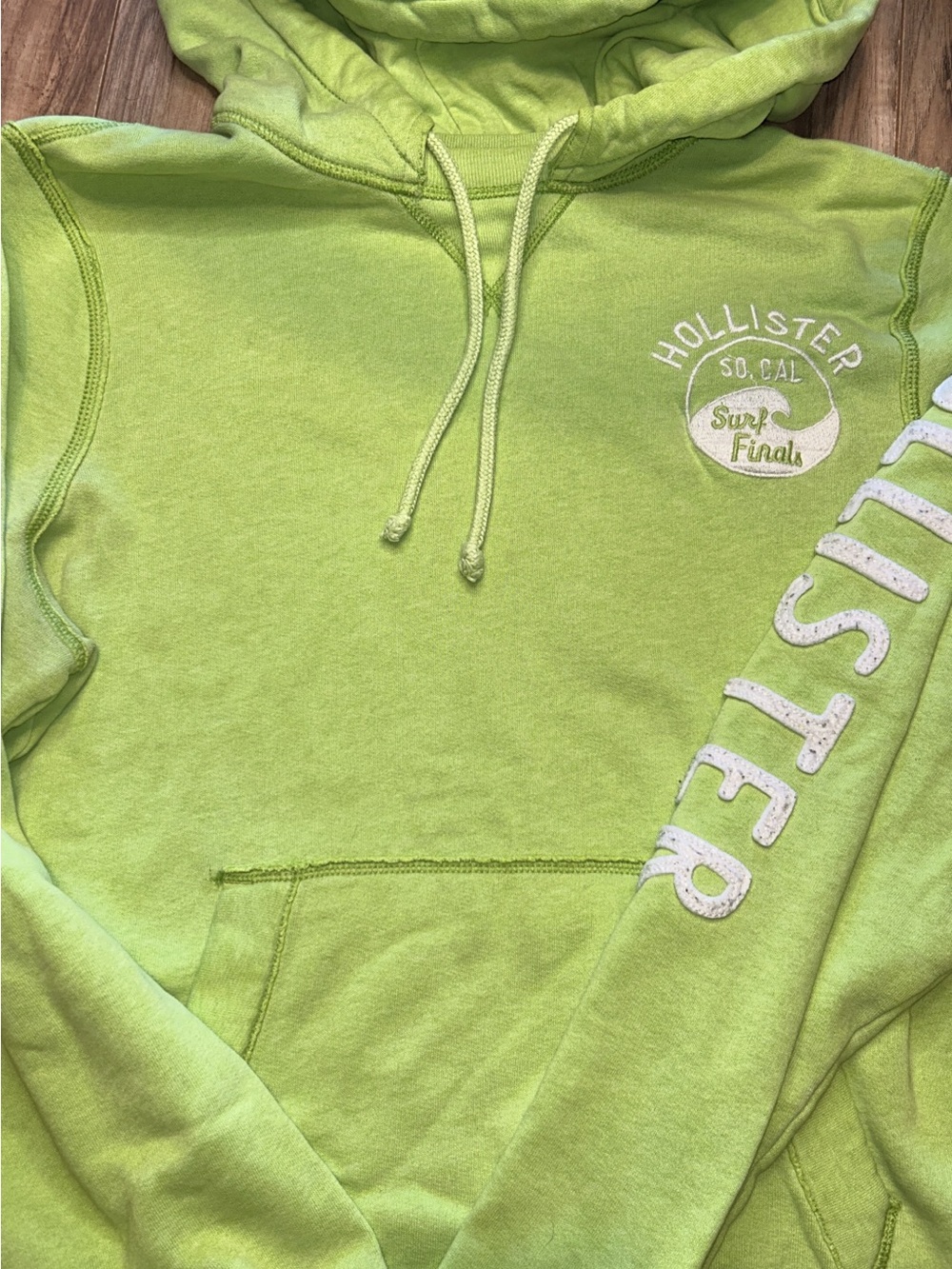 Hollister Neon Lime Pullover Hoodie with White Sleeve Logo